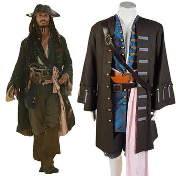 

Pirates Jack Cosplay Sparrow Costume Full Set Uniform Halloween Carnival For Adult