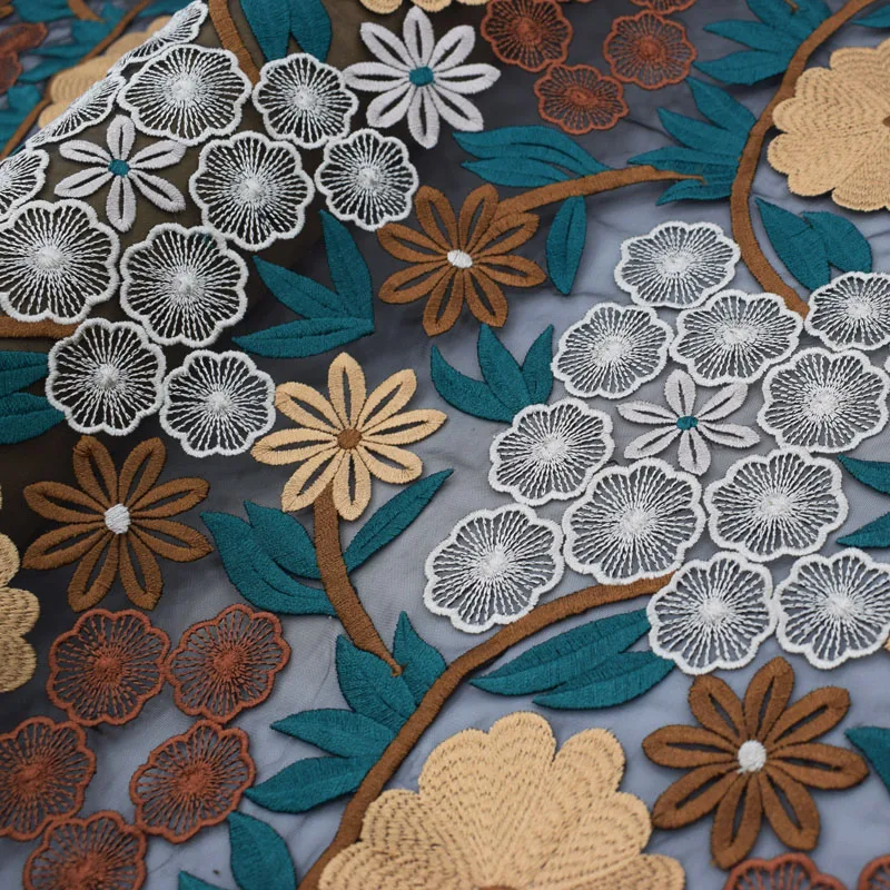 Colours Daisy embroidered water-soluble lace fabric for dress bazin riche getzner telas por metro tissu tissus au metre tela DIY