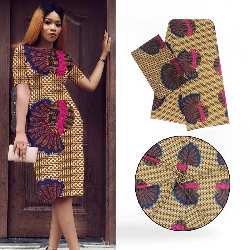 

Nigerian printed wax design stretch satin fabric african satin silk fabric for garment S180725