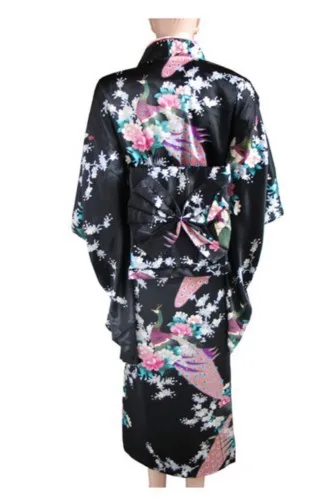 Высокое качество розовое японское женское шелковое кимоно традиционное юката с Obi печатных вечернее платье Новинка костюм один размер H0028
