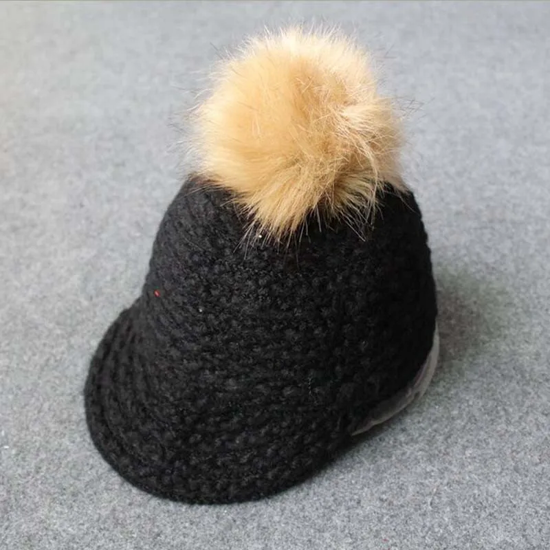 Корейская версия детских шапок Осень Зима Skullies ручной вязки шапочки пряжа волосы шарик утка язык бейсбольная кепка частная шляпа