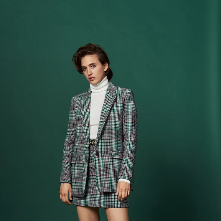 

2018 Autumn Winter New Style Handsome Texture Plaid Wool blazer Suit for women