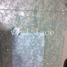 F525 seafoam цвет ручная вышивка с блестками напряженный тюль кружевной ткани для Африканской свадьбы/вечернее платье/сцена, dhl