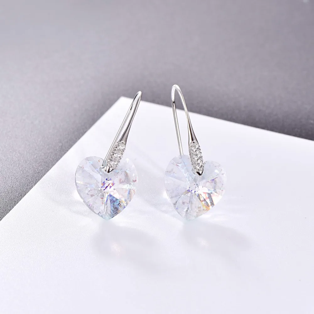 Сердце кристаллы от Swarovski висячие серьги Мода 925 стерлингового серебра украшения для пирсинга серьги для женщин ювелирные украшения в подарок любимой