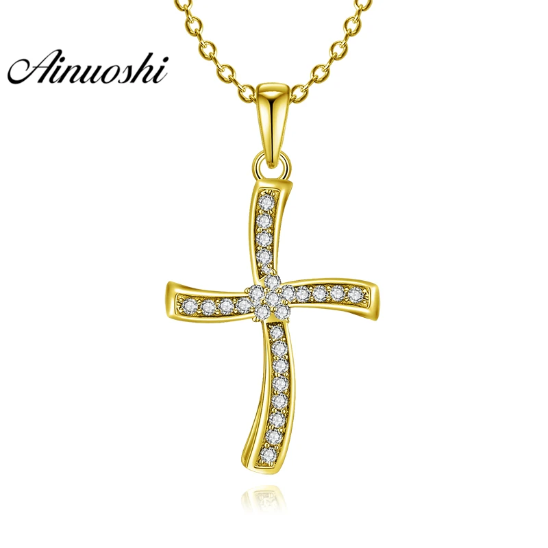 

AINUOSHI 10K Solid Yellow Gold Pendant Cross Pendant SONA Simulated Diamond Fine Flower Pendant Exquisite Cross Separate Pendant