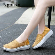 Ngouxm/Новинка года; Женская тканая обувь; лоферы; повседневная обувь на плоской подошве; ручная работа; нейлоновые туфли без застежки; Женские Дышащие Модные удобные туфли