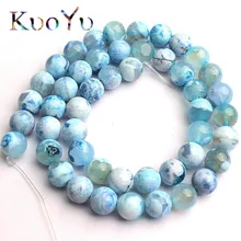 Perles en pierre naturelle, Dragon de feu bleu, Agates, rondes, amples, pour la fabrication de bijoux, Bracelet et collier, 15 pouces, 6/8/10mm
