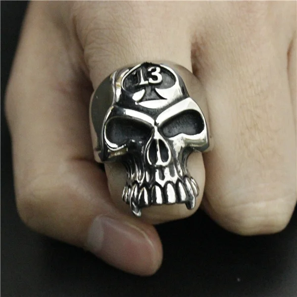 Lucky 13 байкерское кольцо из нержавеющей стали ювелирные изделия лопата череп кольцо группа вечерние Байкер Клубное кольцо