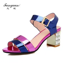 FANYUAN New Gladiator Women Genuine Leather Sandals Crystal High Heels Mix-color Fashion Shoes Woman Female Wedding Party Sandal цена FANYUAN New Gladiator Women Genuine Leather Sandals Crystal High Heels Mix-color Fashion Shoes Woman Female Wedding Party Sandal цены онлайн