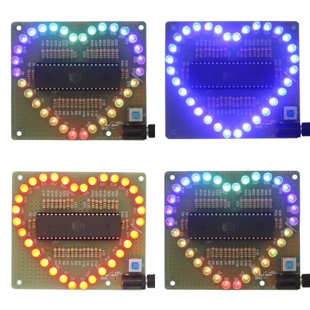 

2018 DIY Heart-shaped Flash Light Kits Red Blue Colorful Cycle Flashing Led Light Circuit Kit Electronic Fun Parts Gift