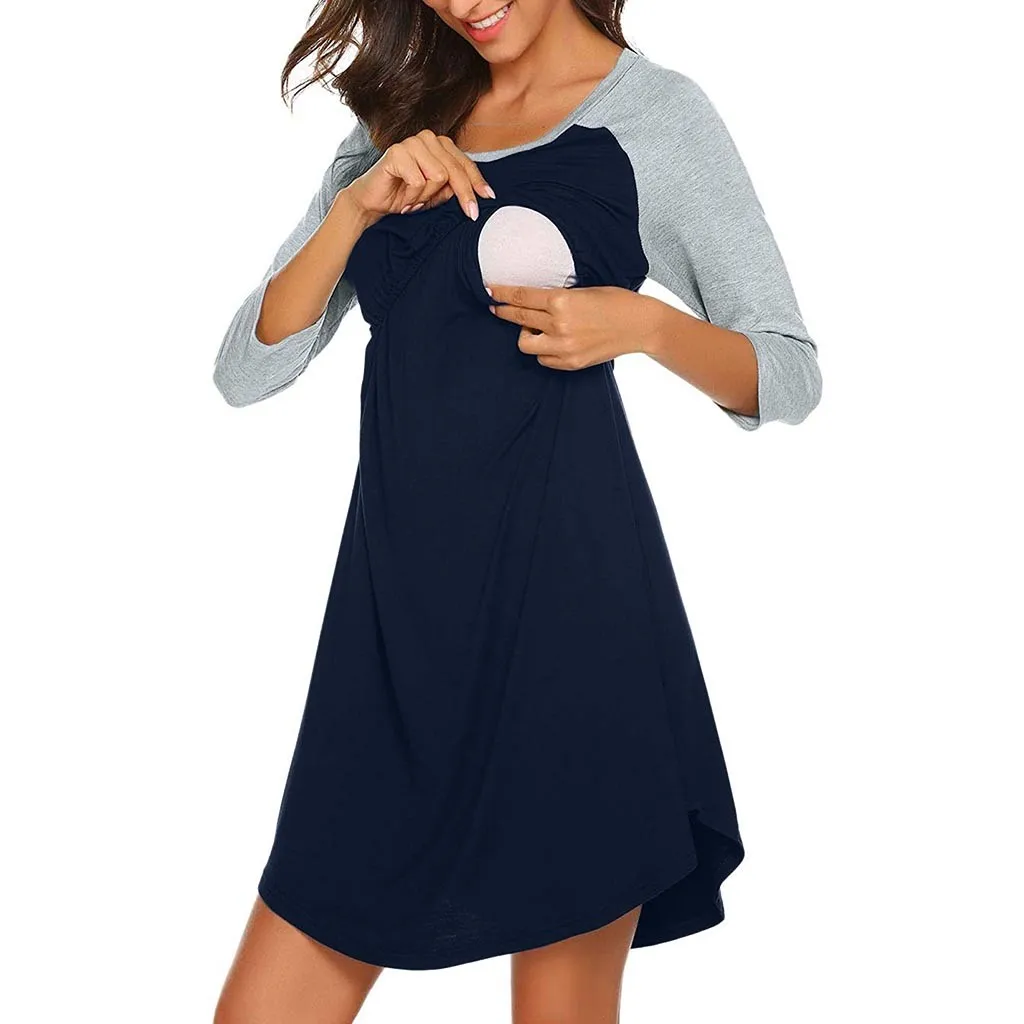 Средства ухода за кожей для будущих мам кружевной спортивный костюм; платье с пижамы для беременных пижамы Грудное вскармливание Ночная рубашка элегантное платье для беременных