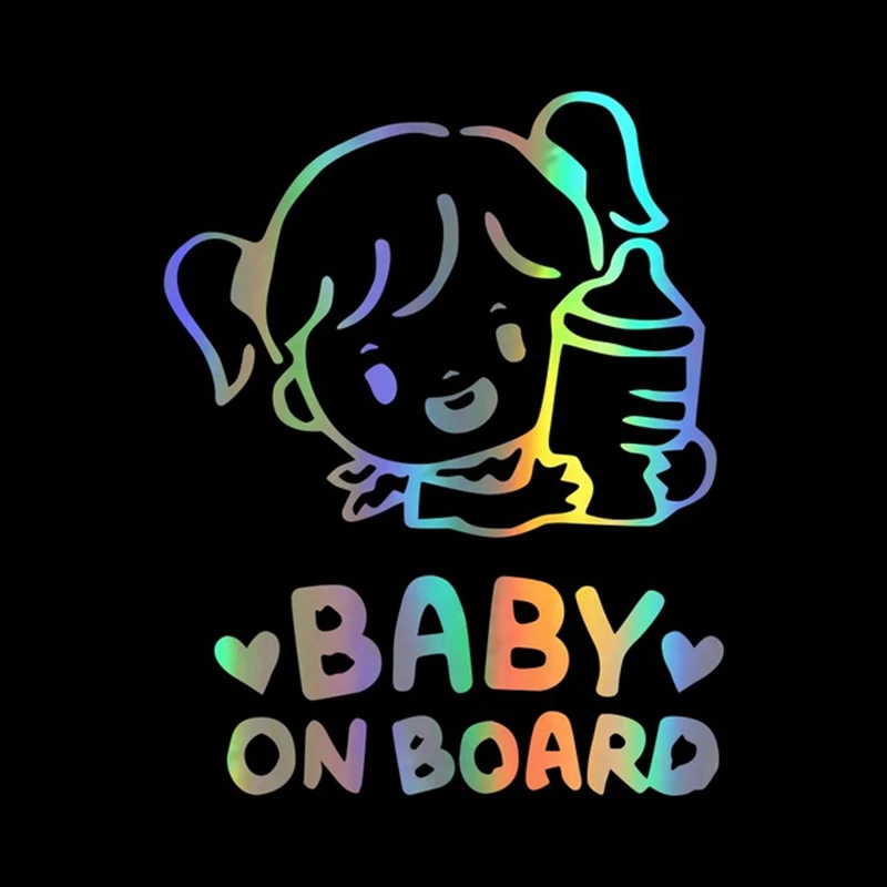 

Car Sticker 3D Baby On Board 12.7*16CM Funny Car Decal Reflective Laser Vinyl Car Sticker 3D Car Styling Black Silve