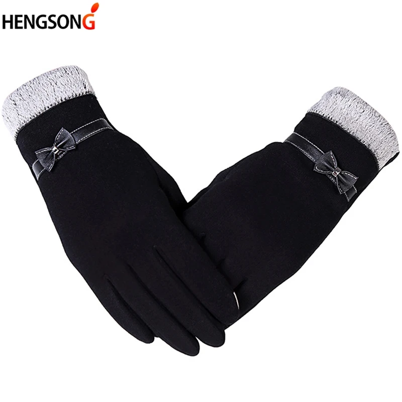 Зимние элегантные женские перчатки на полный палец модные теплые варежки бантик мягкие перчатки рукавицы из кашемира женские перчатки