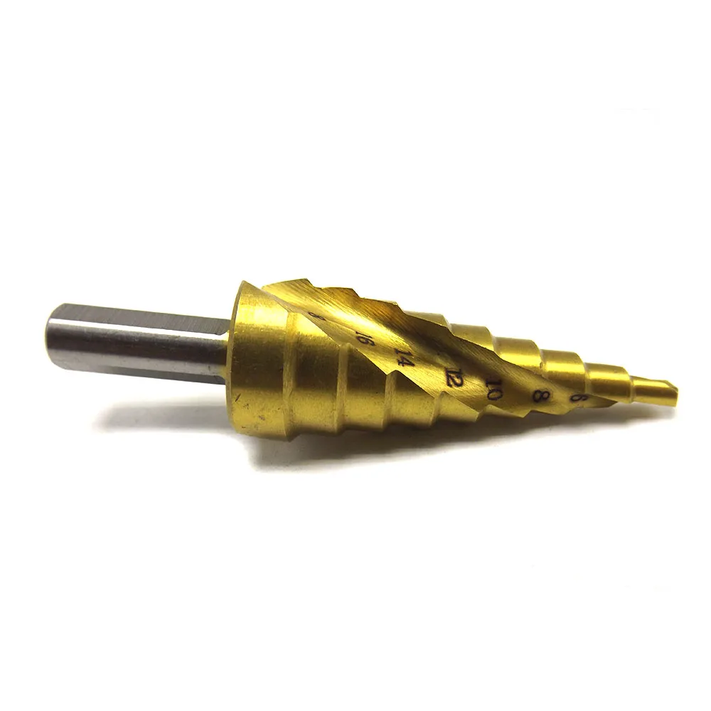 3Pc Triangle Shank Spiral Groove Step Taper Bit Titanium 4mm-12mm / 4-20mm / 4-32mm Hole Center Bit Metal Wood Cutting Tool Set