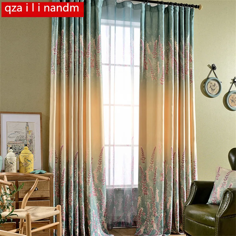 

Lavender Printed Semi-shade Curtains For Living Room Gradient European And American Style Floral Screens Tulle Sheer Curtain