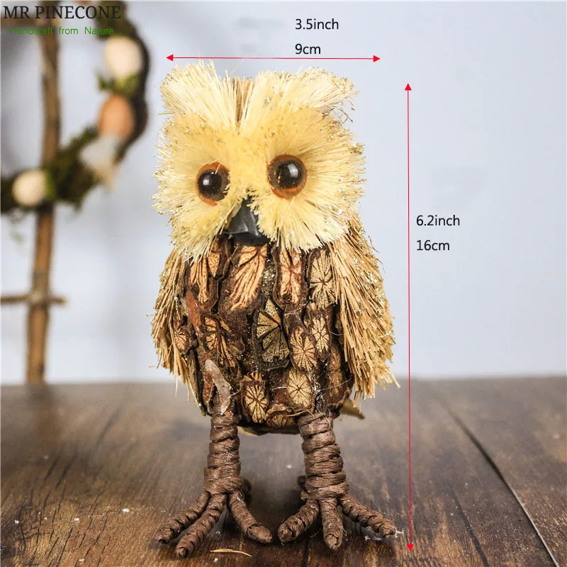 H6 2 Set Of 2 Stand Owl Decoration Figurines Ornament Natural