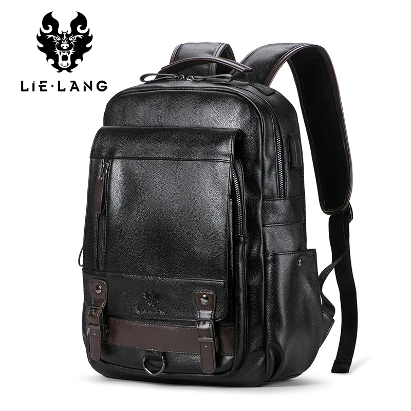 LIELANG Mochila de los hombres Mochila Masculina de los hombres de moda tendencia de gran capacidad de ocio juvenil de viaje en negro de cuero bolso de la computadora de los hombres