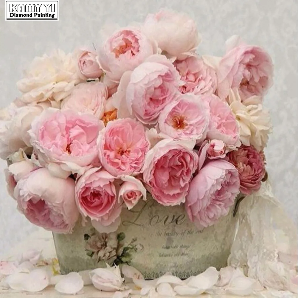 

Needlework Wholesale Diy Diamond Painting pink rose Paintings Rhinestone Wall Stickers Set for Embroidery Crafts