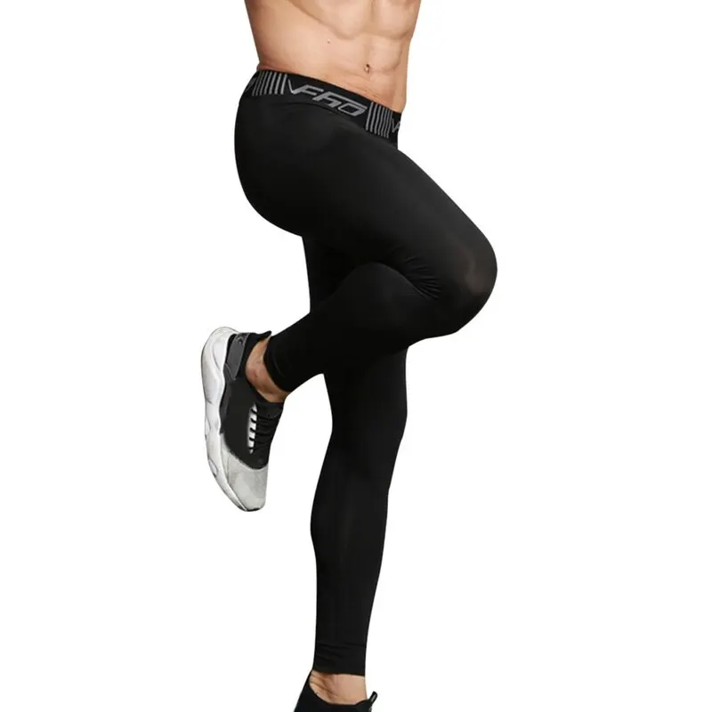 Мужские быстросохнущие спортивные Леггинсы, новинка, штаны для фитнеса, тренировок, тренажерных залов, спортивные эластичные штаны для бега, спорта и отдыха - Цвет: Черный