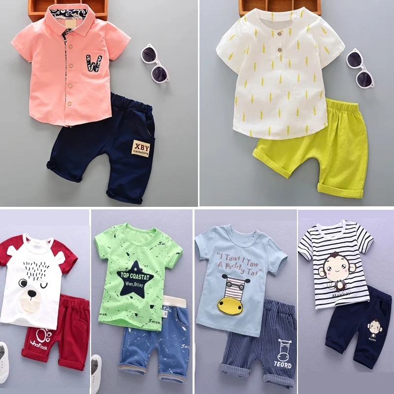 

Children's clothing boys summer 2019 new children's children's Korean casual short-sleeved T-shirt denim suit summer tide