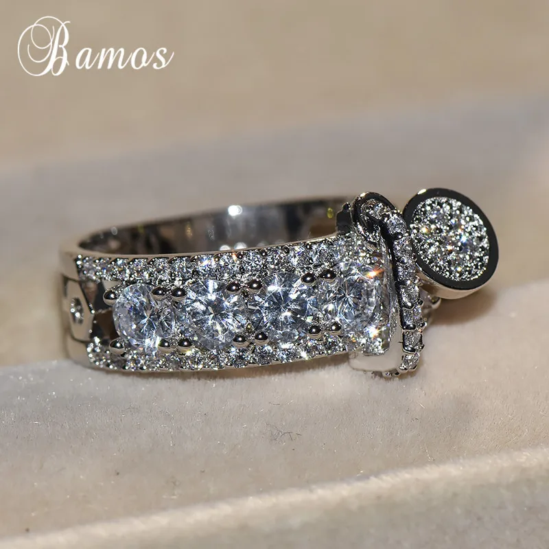 Bamos, роскошное обручальное кольцо с белым цирконием, винтажное, заполненное розовым золотом, обручальные кольца для женщин, модное ювелирное изделие, Новое поступление - Цвет основного камня: Silver