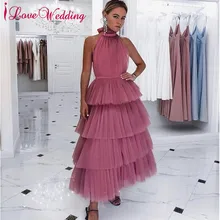 Новое поступление, платья для выпускного вечера, на заказ, без рукавов, многоярусная юбка из тюля, А-линия, длина по щиколотку, женское вечернее платье для выпускного вечера