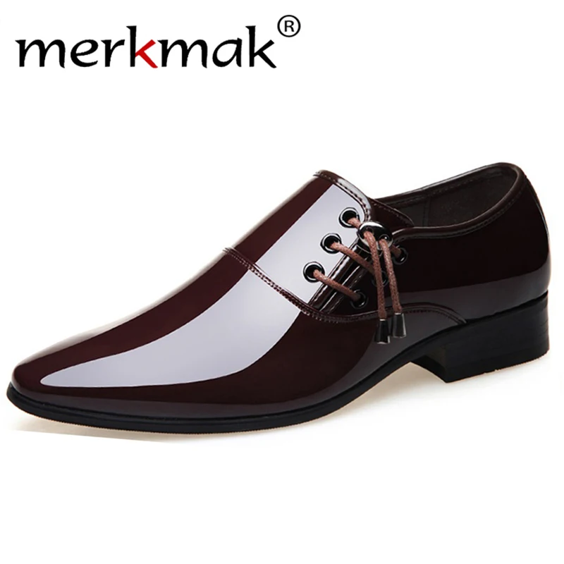 

merkmak 2019 Business Dress Shoes Men Formal Wedding Footwear Pointed Toe Fashion PU Leather Shoes Flats Oxford Shoes For Men