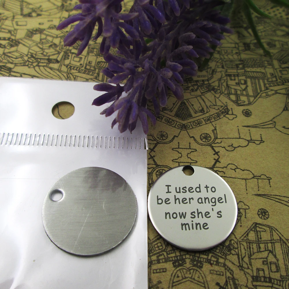 10pcs "i used to be her angel now she's mine"stainless steel charms