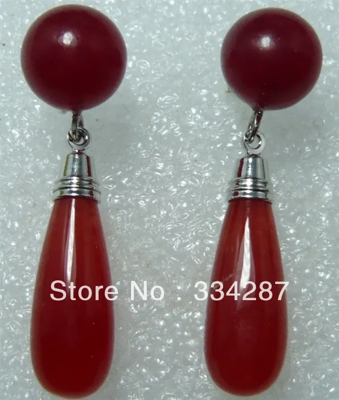 

Stunning 18K White Gold GP- Red Ruby Round&Drop Shape Earring