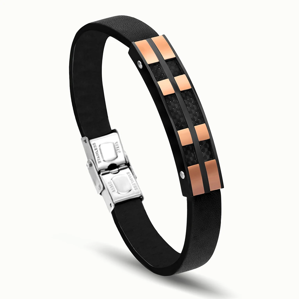 

Rock Style Genuine Leather Men Bracelet & Bangle Stainless Steel Bracelet Fashion Charm Braclet with Delicate Clasp
