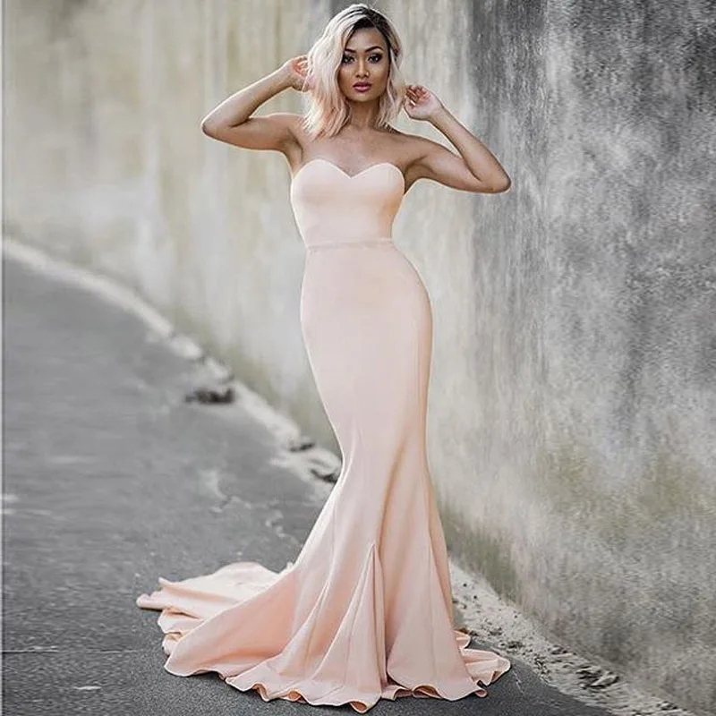 SoAyle Pink Satin Mermaid Evening Dress Sweetheart Off the Shoulder