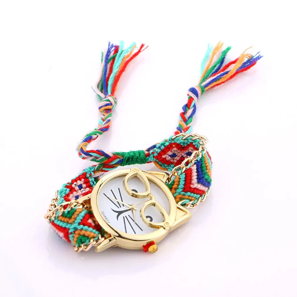 

Bracelet Colorful Creative Band Watch Handmade Braided Owl Design Rope Ladies Girls Female Quarzt Relogio Feminino 2018
