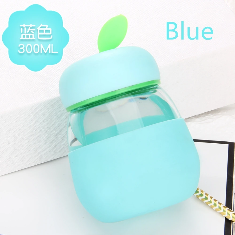 300 мл красивая в форме яблока, переносное Силиконовое термоизоляционное стекло, детское стекло - Цвет: Blue