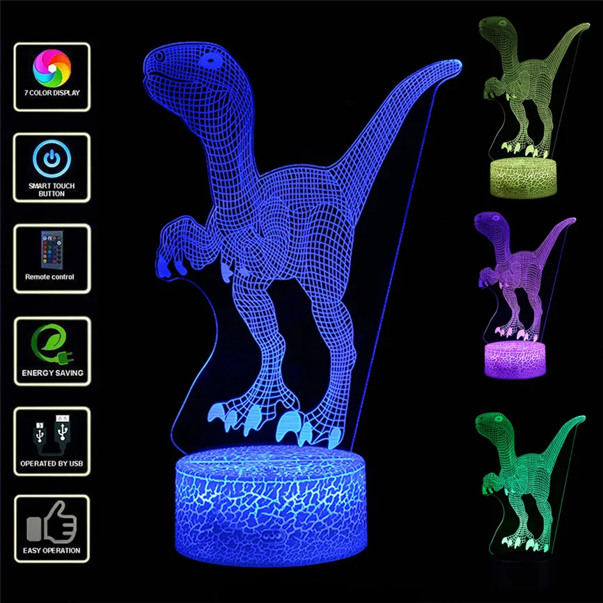 

Dinosaur LED 3D Illuminated Lamp USB Optical Desk Night Light With 7 Color Changing Remote Control Visualization Illusi D#3