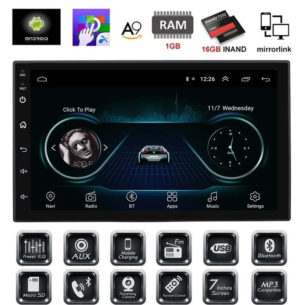 

Quad Core 7" HD Touch Screen Car Radio Android 8.1 2din WiFi Bluetooth Car GPS Navigator Multimedia Player Rear View Camera DVR