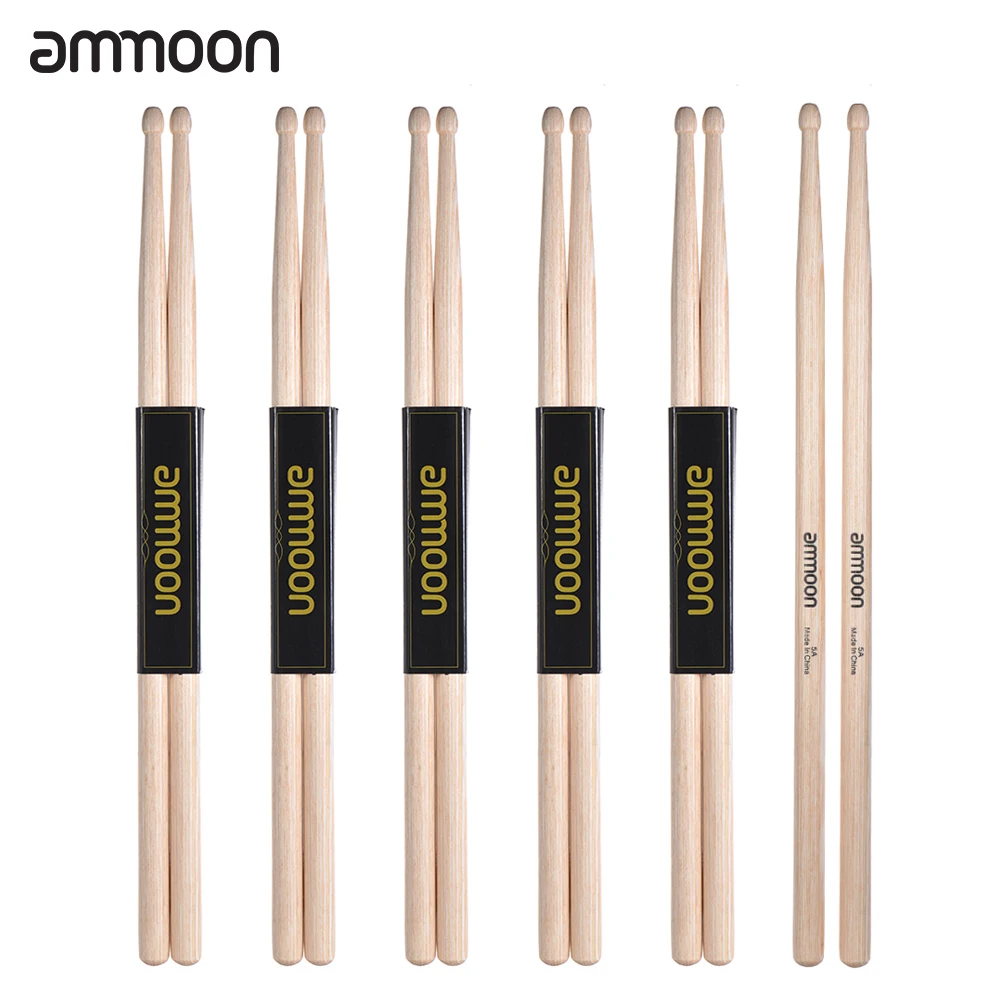 Buy ammoon 6 Pairs of 5A Wooden Drumsticks Drum Sticks
