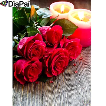 

DIAPAI 100% Full Square/Round Drill 5D DIY Diamond Painting "Rose flower candle" Diamond Embroidery Cross Stitch 3D Decor A19784
