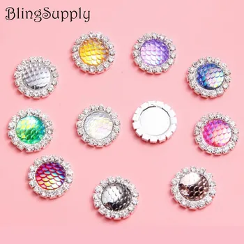 

BTN-5720 18mm 50PCS decorative bling AB fish scale mermaid crystal rhinestone buttons flat back embellishment can mix colors