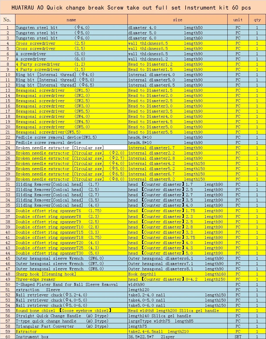 medical orthopedic instrument bone screw plate Install remove instrument set 60 tool kit Slip Broken Extractor screwdriver AO