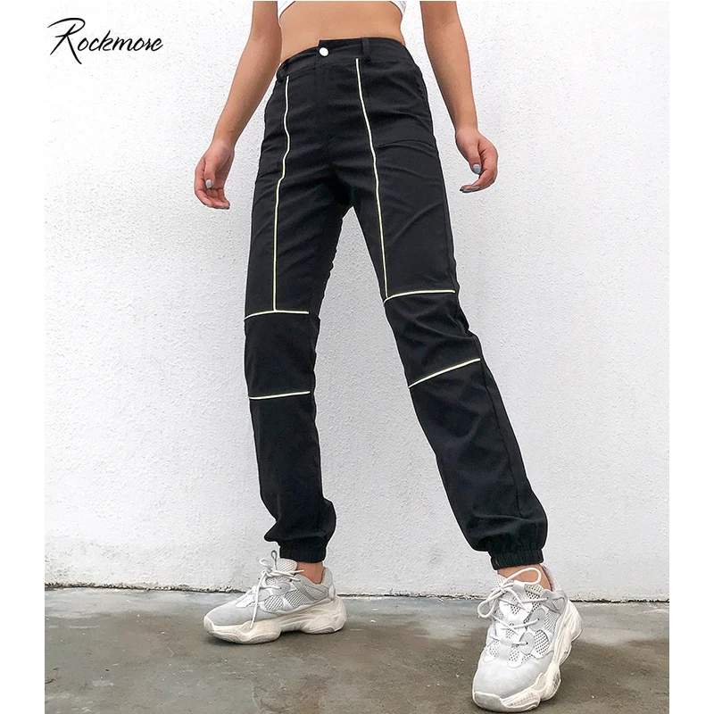 

Rockmore Black Zipper Cargo Pants With Pocket Women High Waist Long Pant Loose Trousers Wide Leg Pants Femme Casual Streetwear