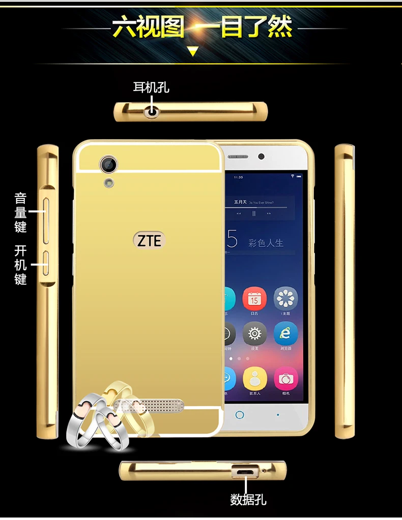 

Ultra Light Metal Case with Aluminum Alloy Frame Mirror Back Cover For ZTE Blade X3 / D2 Luxury Aluminum Frame Back Cover