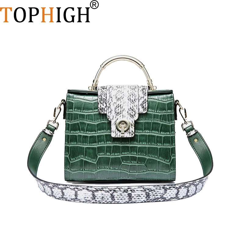 

TOPHIGH Alligator Flap Women Small Crossbody Bags European Fashion Crocodile Pattern Genuine Leather Solid Handbags F156