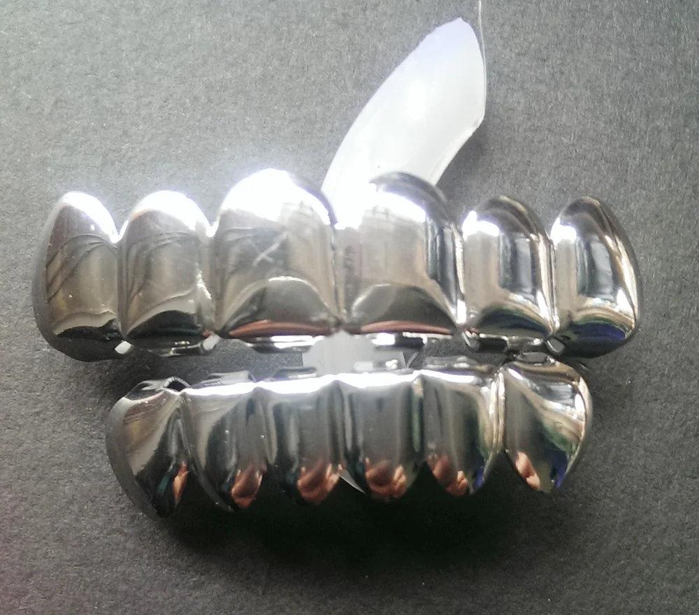 Реально Блестящий бренд Grillz! Набор блестящих посеребренных грилей хип-хоп ЗУБЫ |