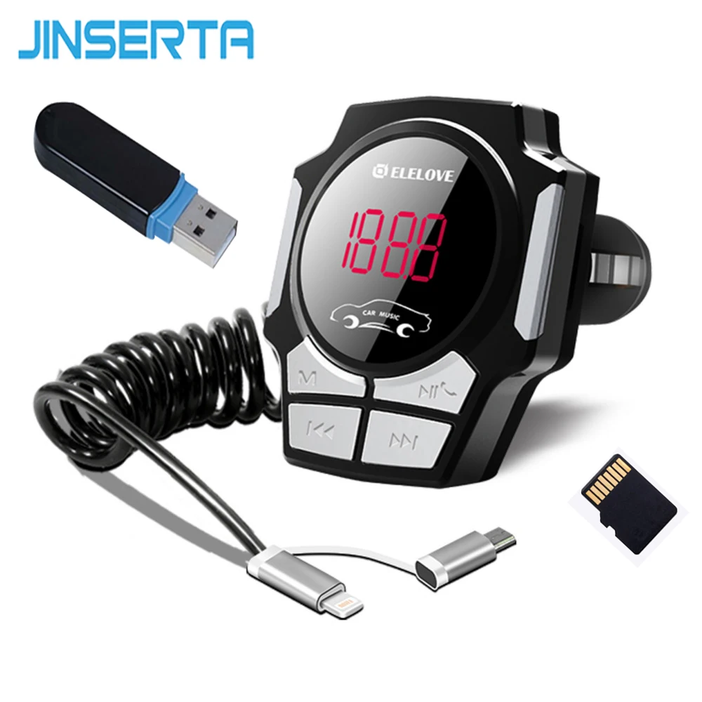 

JINSERTA Bluetooth Wireless Car Mp3 Player Handsfree Car Kit FM Transmitter 5V 2.1A USB Charger LCD Display Car FM Modulator