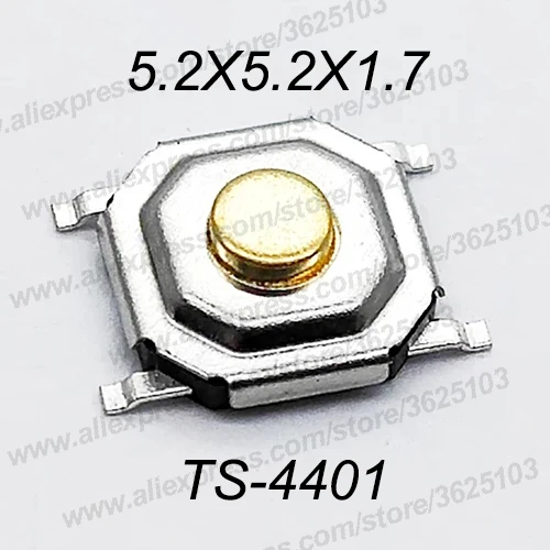 50 шт./лот SMD 4*4*1,5 мм~ 7 мм 4X4X1. 5 мм~ 7 мм 5,2 мм x 5,2 мм тактильная тактовая кнопка микропереключатель мгновенная кнопка Медная головка - Цвет: 4X4X1.7 SMD