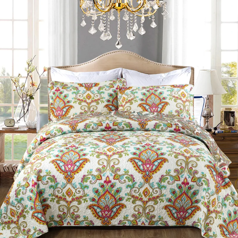 Chausub Washed Bedspread Quilt Set 3pcs Bodhi Printed Cotton