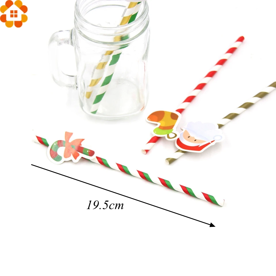 10PCS DIY Merry Christmas Paper Straws Drinking Straws Kids Birthday Christmas Party Decoration Supplies Paper Drinking Straws in Disposable Party Tableware