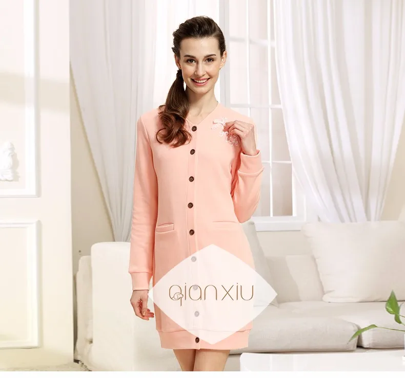 Мода кардиган платье для женщин с трусы трикотажные пижамы хлопка кнопок домашней одежды