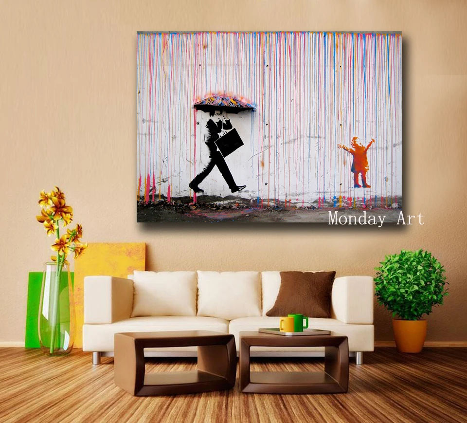 

large oil painting hand painted Graffiti Art Abstract Rain Canvas Painting For Living Room Home Decor Oil Painting Wall art