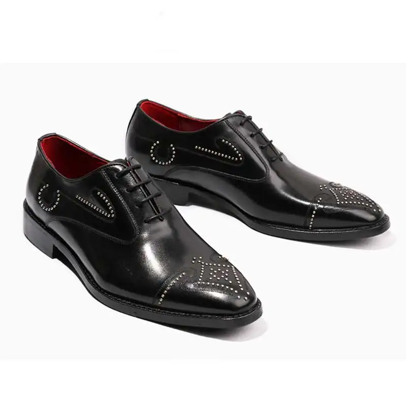 Main Black Rivets Véritable Hommes Chaussures Cuir Grimentin À Robe Noir Luxe En La Mariage Personnalisé De Pq0ExZg